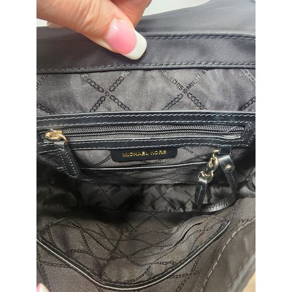 Michael Kors Leila Flap Medium Nylon Backpack Bag Gold Studs - Picture 11 of 11